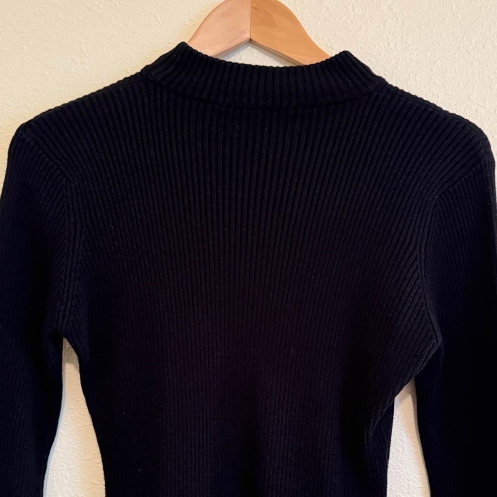 Black Ribbed Mock Neck Sweater Top - Picture 6 of 7